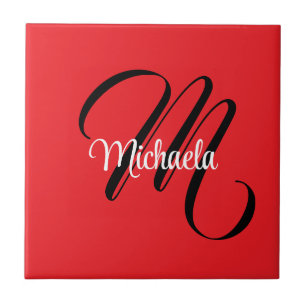 Carreau Nom initial minimaliste moderne monogramme rouge