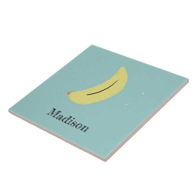 Carreau Nom personnalisé banane peinte sur bleu (Côté)