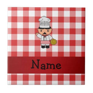 Carreau Nom personnalisé chef italien dames blanc rouge