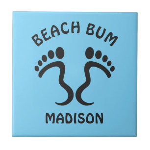Carreau Nom personnalisé et Beach Bum de couleur