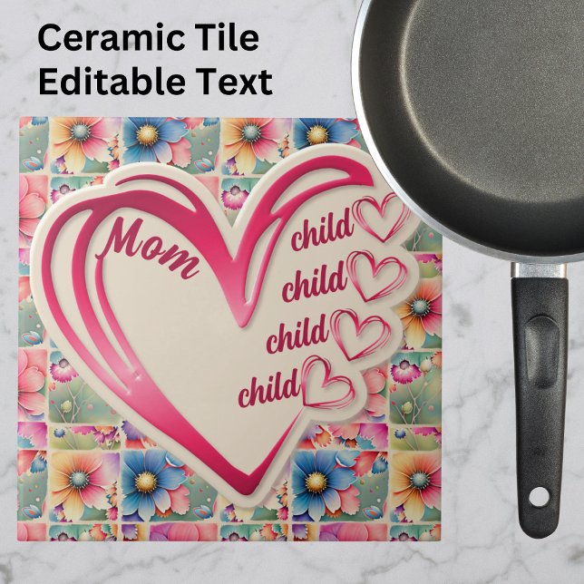 Carreau Nom personnalisé Maman Enfants Floral sur toute l' (Créateur téléchargé)