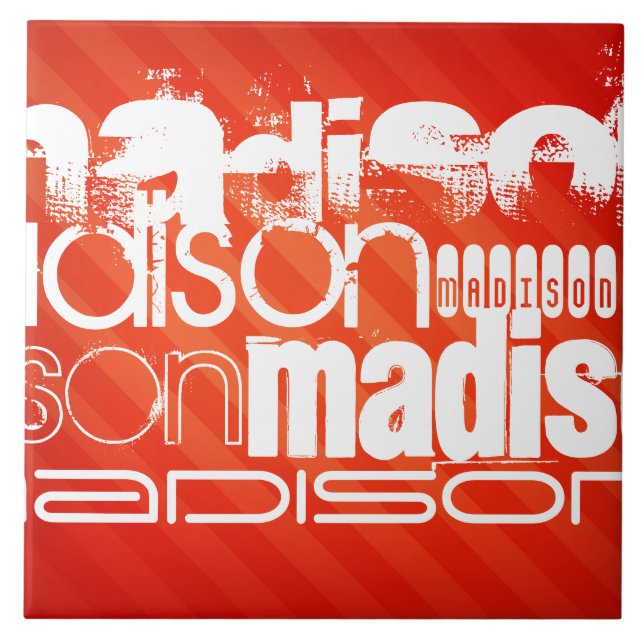 Carreau Nom personnalisé Motif sur les bandes orange Neon (Devant)