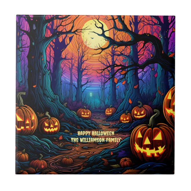 Carreau Nom Sentiment Éffrayant Citrouille Halloween (Devant)