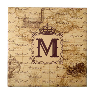 Carreau Nom Vintage de la Couronne royale Motif Beige