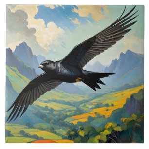 Carreau Nomade mystérieux : Portrait coloré d'oiseau à cré