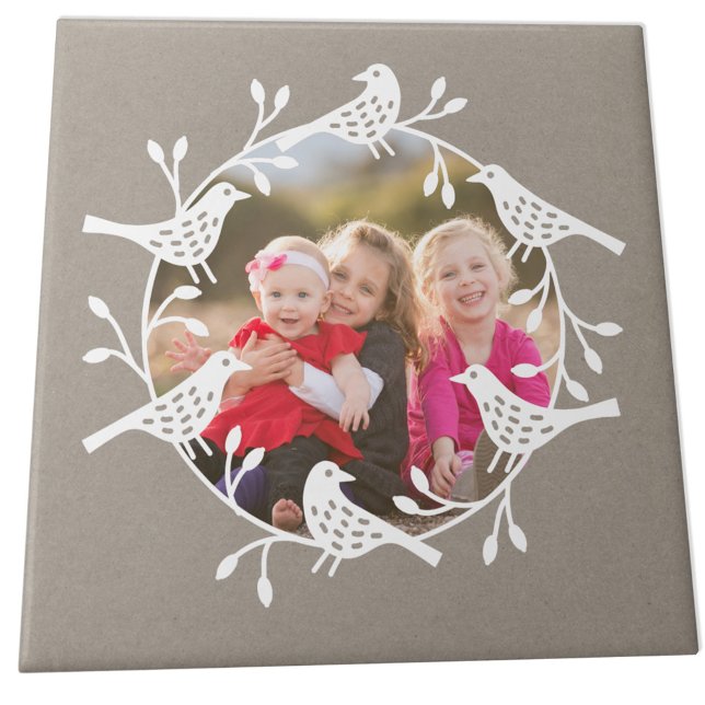 Carreau Nordique Bird Photo (Scandinavian bird wreath photo ceramic tile)