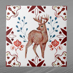 Carreau Nordique Brown Deer Aquarelle Art folklorique<br><div class="desc">Design nordique avec cerf.</div>