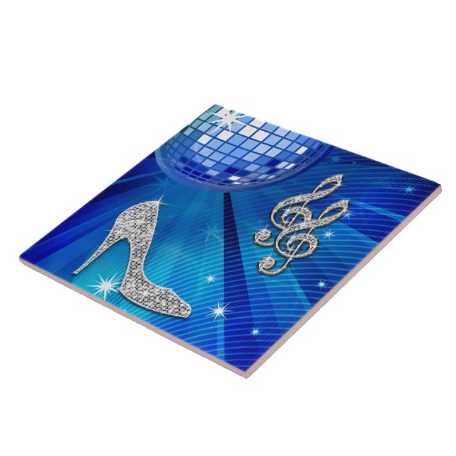 Carreau Note de musique et talon aiguille bleu/argent scin (Côté)