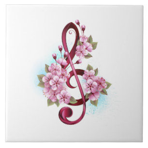 Carreau notes de clé de sol musicales avec fleurs de Sakur