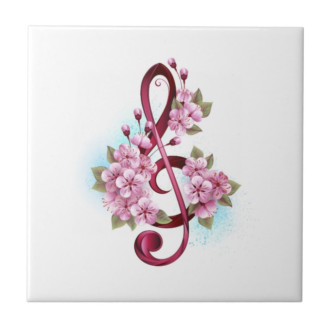 Carreau Notes de clef musicale en treble avec des fleurs S (Devant)