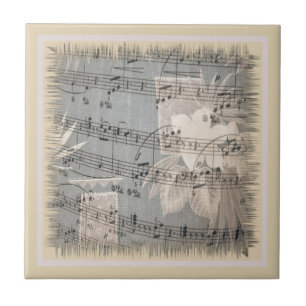 Carreau Notes de musique élégantes en bleu et beige