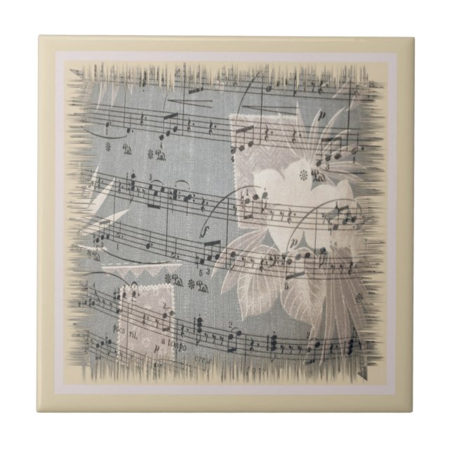 Carreau Notes de musique élégantes en bleu et beige (Devant)