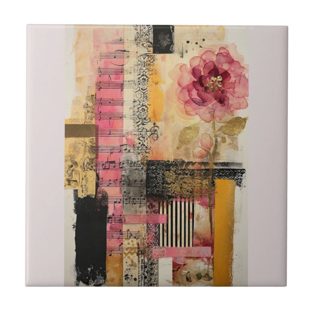 Carreau Notes de musique et de fleurs roses (Devant)