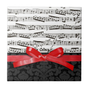 Carreau Notes de musique et ruban faux rouge