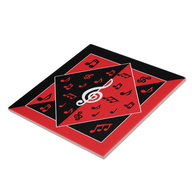 Carreau Notes musicales Art déco élégantes Noir noir blanc (Côté)