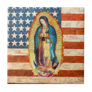 Carreau Notre Dame de Guadalupe Vierge Marie USA Drapeau