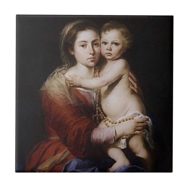 Carreau Notre Dame Vierge Marie du Rosaire Carrelage céram (Devant)