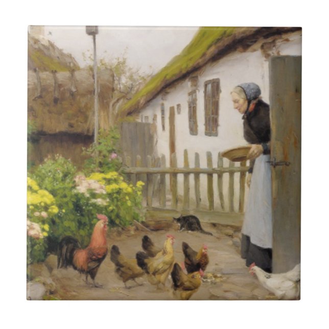 Carreau Nourrir les poules (par H.A. Brendekilde) (Devant)