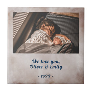 Carreau Nous vous aimons Bleu Aquarelle Famille Photo