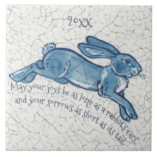 Carreau Nouvel An Blanc Bleu Lapin Lapin Delft Dedham Date