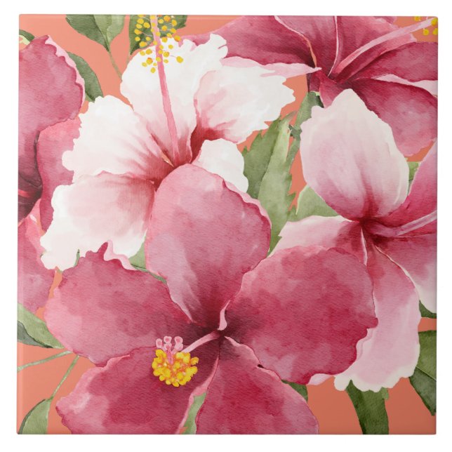 Carreau Nouvelle maison vivre élégante aquarelle fleurs ro (Devant)