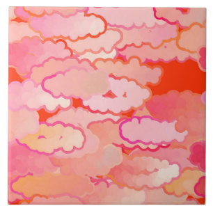 Carreau Nuages japonais, coucher de soleil, corail, Fuchsi
