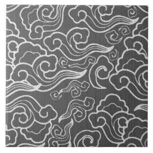 Carreau Nuages japonais vintages, gris de graphite/gris
