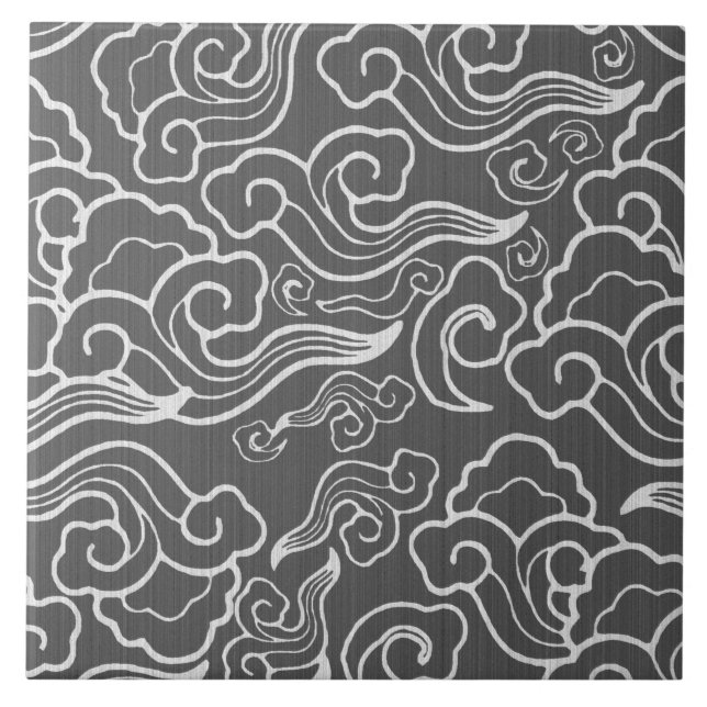 Carreau Nuages japonais vintages, gris de graphite/gris (Devant)