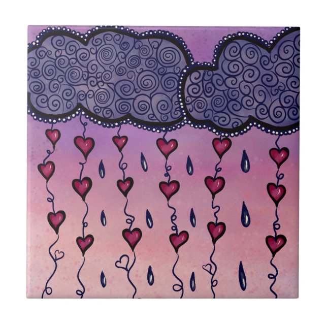 Carreau Nuages mignons, coeurs et gouttes de pluie (Devant)