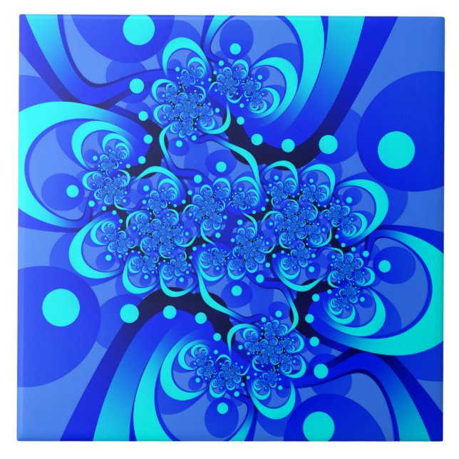Carreau Nuances de bleu Art fractal abstrait moderne (Devant)