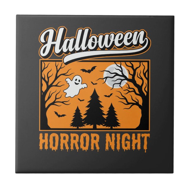 Carreau Nuit de terreur d'Halloween Forêt Fantôme Rétro (Devant)