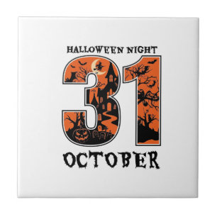 Carreau Nuit d'Halloween Maison Hantée d'Octobre Sorcière