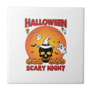 Carreau Nuit effrayante d'Halloween Crâne Chapeau de sorci