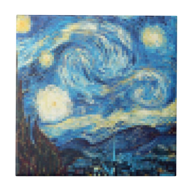 Carreau Nuit étoilée Pixellée par Van Gogh (Devant)