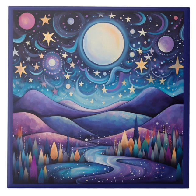 Carreau Nuit lunaire Big Moon Paysage (Devant)