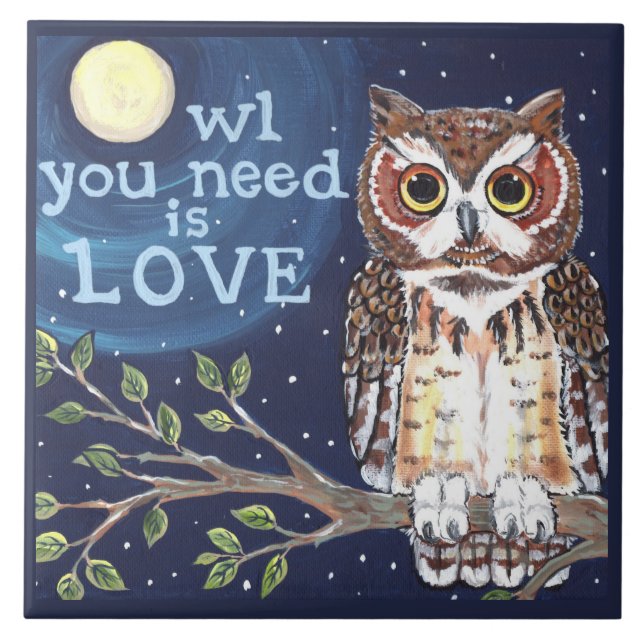 Carreau Nuit "Owl Love" Carrelage humoristique (Devant)