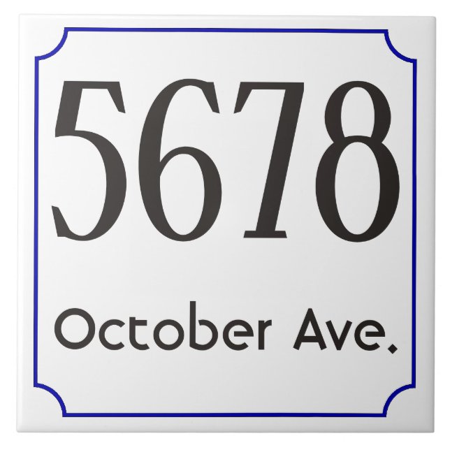 Carreau Numéro de maison avec la rue - cadre bleu (Devant)