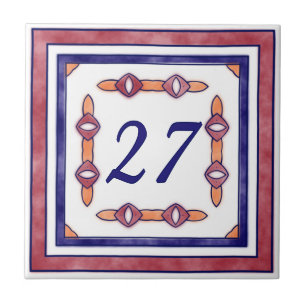 Carreau Numéro de maison de rouge, bleu et orange grand