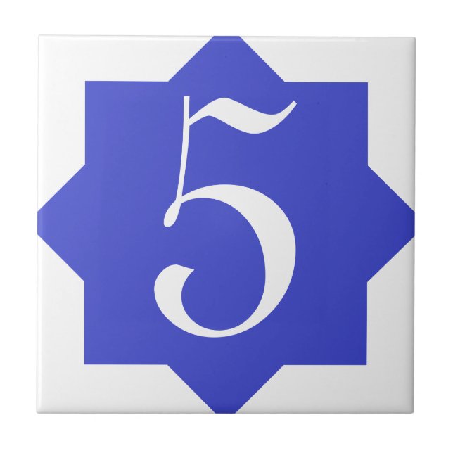 Carreau Numéro de maison marocain de bleu d'étoile (Devant)