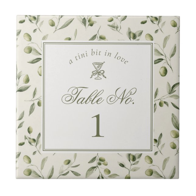 Carreau Numéro de table de mariage à motif vert Martini ol (Devant)