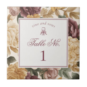 Carreau Numéro de table de mariage floral vignoble vinicol