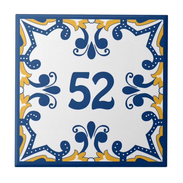 Carreau Numéro personnalisé bleu et jaune Azulejos Ceramic (Devant)
