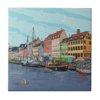 Carreau Nyhavn Copenhagen Danemark Illustration lunaire