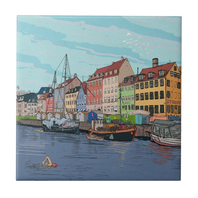 Carreau Nyhavn Copenhagen Danemark Illustration lunaire (Devant)