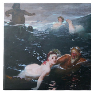 Carreau Nymphes et Satyres Jouer dans les vagues