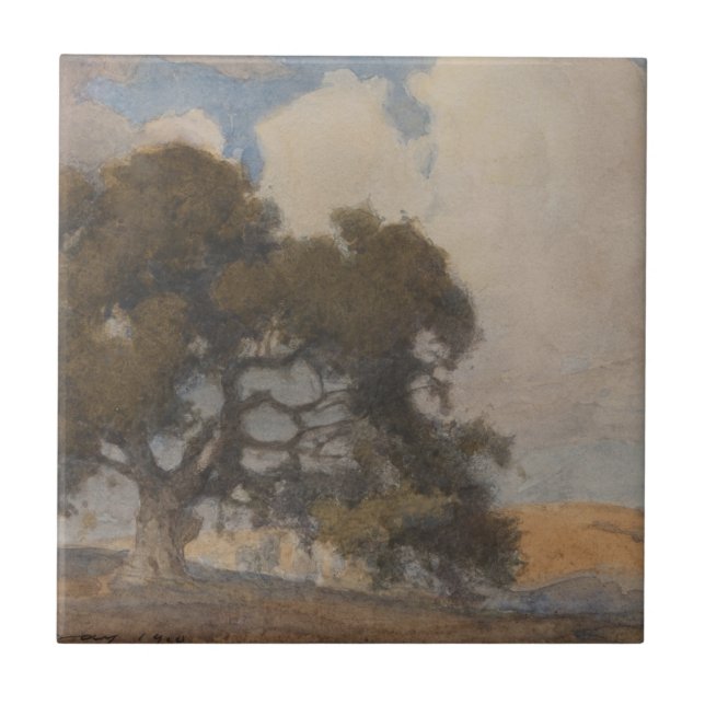 Carreau Oak Tree (1910) - Aquarelle Vintage majestueuse (Devant)