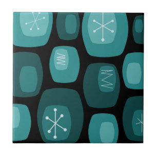 Carreau Oblongs modernes du milieu du siècle Noir Turquois