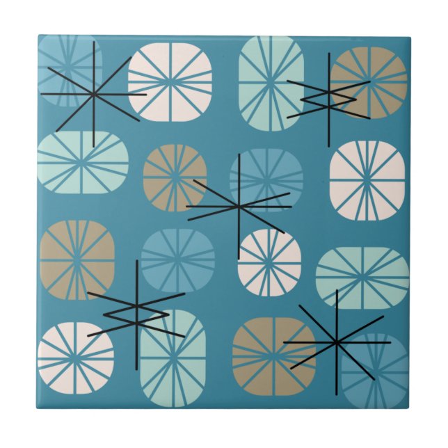 Carreau Oblongs Motifs du milieu du siècle Turquoise Or bl (Devant)