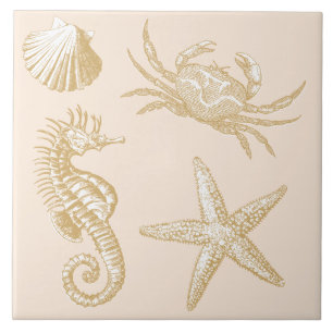 Carreau Ocean Beach Seahorse Starfish Crabe & Shell Motif