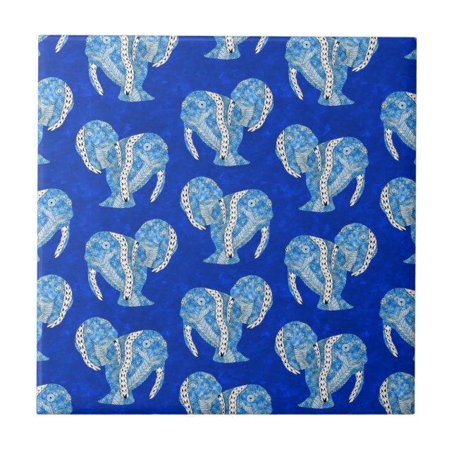 Carreau Ocean Blue Tribal Tattoo Manatees (Devant)